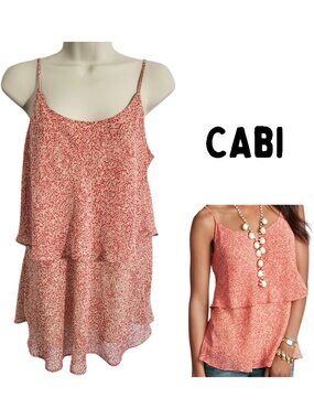 CAbi Red & Cream Paprika Ruffled Tiered Lined Cami Top - Women's M
